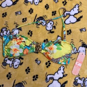 NWT GB Ruffle Floral Bandeau Bikini Top